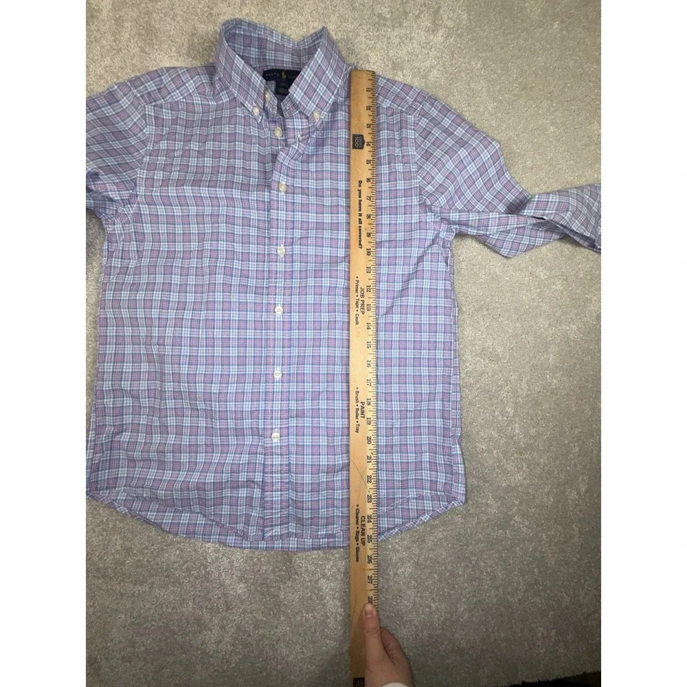 ralph lauren boys large 14-16 blue pink plaid long sleeve‎ button up
